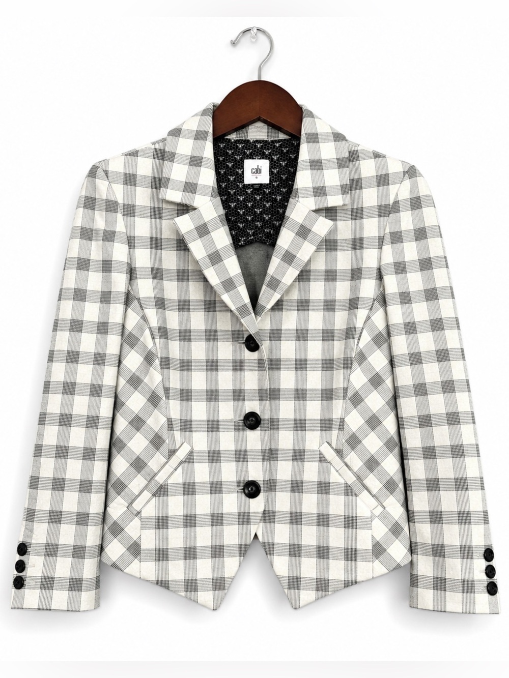 CAbi Windowpane Plaid Blazer Black White Tailored Preppy Academia Size 6